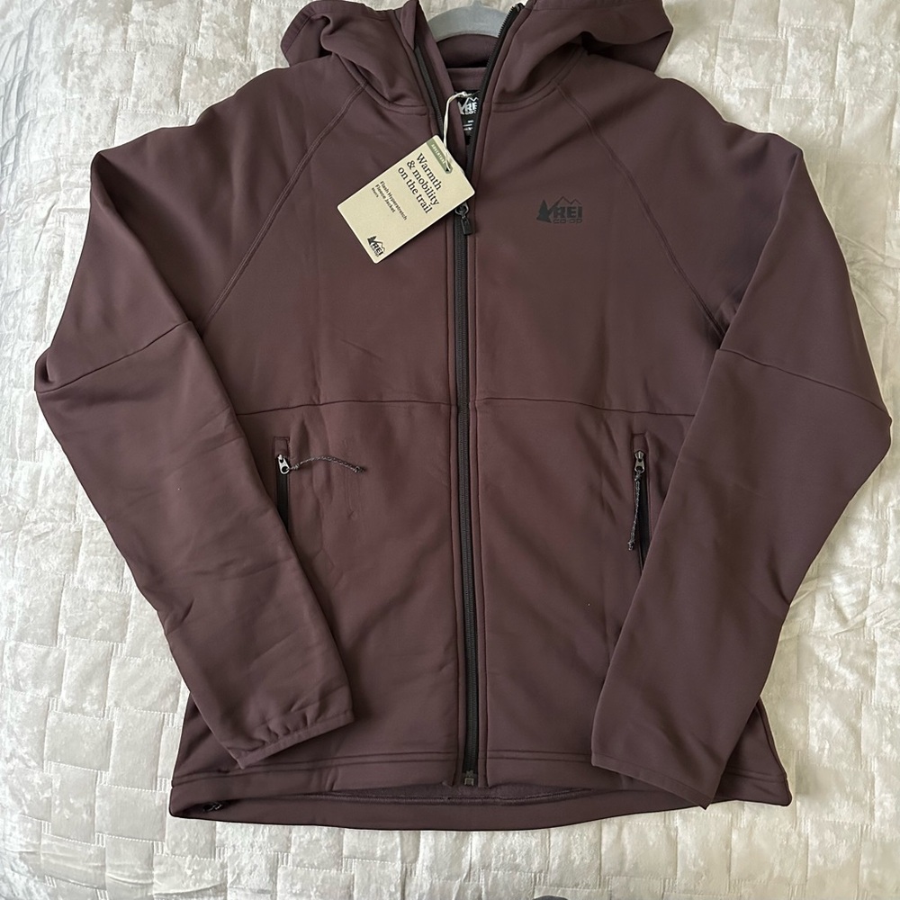 REI Men’s small flash hyperstretch Hooded Jacket - Raisin color
